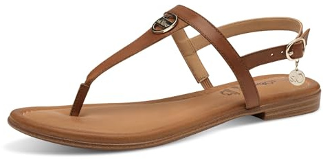 s.Oliver Damen Sandalen flach aus Leder Zehentrenner, Braun (Cognac), 41 EU