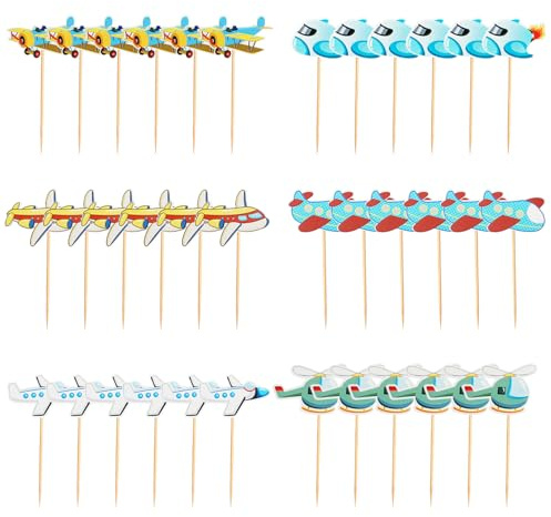 36 Stück Flugzeug-Kucheneinsätze, Cupcake-Dekorationseinsätze, Flugzeug-Themen-Kuchendekorationen, Party-Dekorationszubehör