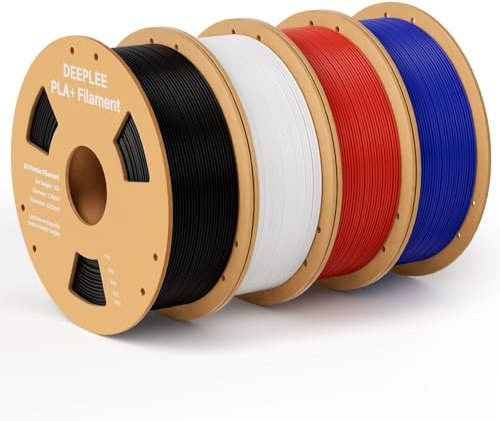 DEEPLEE PLA+ Filament 1.75mm, PLA Plus 3D Drucker Filament, Maßgenauigkeit +/- 0,02 mm, Filament 3D-Druckmaterialien, Schwarz Weiß Rot Blau 4kg (1kg/Spool)