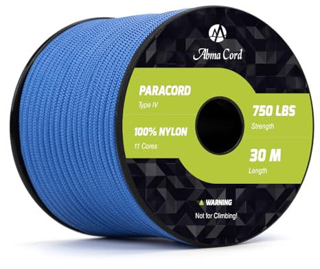 Abma Cord Paracord 750lb 4mm 30M 100% Nylon Seil 11 Kern Typ IV Schnur für Basteln, Camping, Survival, Outdoor - Max. 340kg - Dark Blau