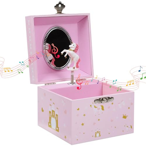 Ninonly Schmuckkästchen für Kinder Musikalisches Schmuckkästchen für Mädchen mit Drehendem Spiegel, Musikkästchen Geschenk für Kinder Alter 14+ Geschenkidee für Mädchen