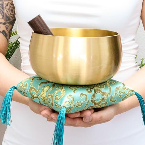 Tibetisches Klangschalen-Set – 15,2 cm Klangschale für Meditation, Stressabbau und Chakra-Heilung | einfach zu spielende Beachtliche Klangschale, mit reiner Resonanz, inklusive Schlägel und Kissen