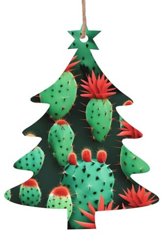 Muchos adornos de madera con diseño de cactus pequeños, adornos de madera para árbol de Navidad, regalo en casa