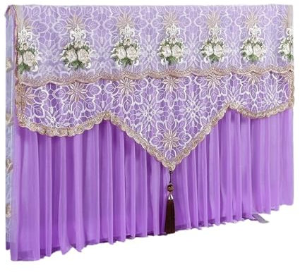 STHOYN Vintage TV Cover Mit Quaste Anhänger Dekorative TV Abdeckung Möbel, Wohnzimmer Klassische Dekoration Spitze TV Abdeckung(Purple,85inches)