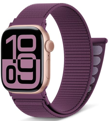 AMSKY Nylon Sport Loop Band Kompatibel mit Apple Watch Armband 40mm 42mm 46mm 44mm 45mm 41mm 38mm 49mm, Damen Herren Original Design für iWatch Series 10 9 8 7 6 5 4 3 2 1 SE Ultra, Pflaume