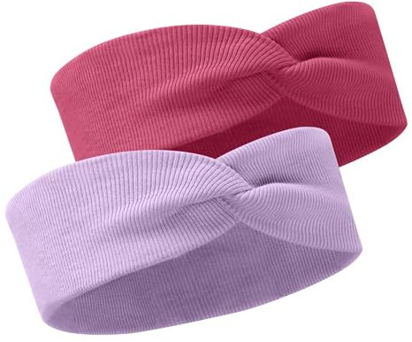 Bubalove - SET 2 x Baumwollstirnbänder für Mädchen und Neugeborene, Baby Haarschmuck, Stirnband, handgenähte Stirnbänder für Mädchen - 46–52 cm / 2-10 Jahre - Dunkelrosa und Violett