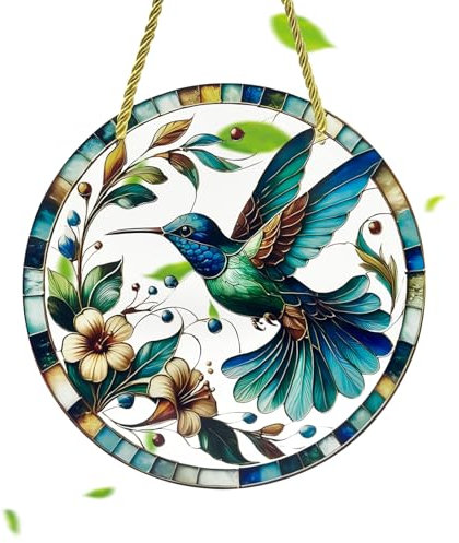 BRDXOOL Kolibri-Sonnenlichtfänger zum Aufhängen am Fenster, Buntglaseffekt, Acryl, Regenbogenbrechung, Innendekoration, transparent