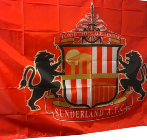 Sunderland FC Official Football Flag, Red Club Crest Design, 5 x 3 Feet