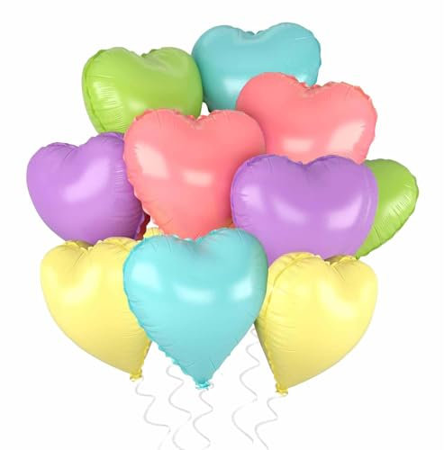 Herz Folienballon Bunt, 10 Stück 18 Zoll Bunt Herz Folien Luftballons Heliumfolie Herzförmige Ballons für Geburtstag Babyparty Hochzeit Verlobung Valentinstag Dekorationen