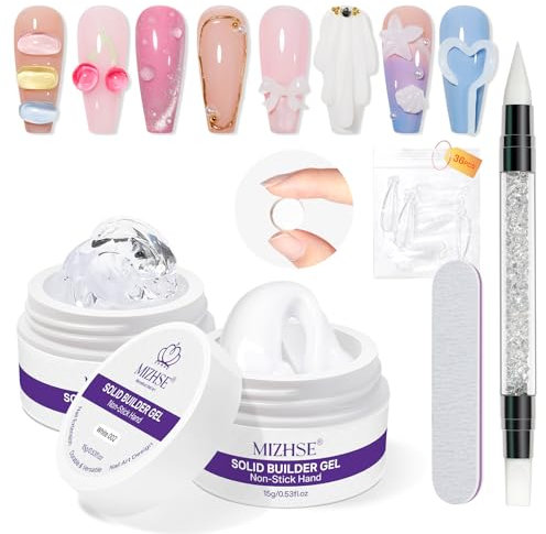 MIZHSE Clear und Weiß 3D Gel Nail Art, Solid Builder Gel, Fester Nagelkleber für Tips Nail Extension Glue, 3D Nagelskulptur Gels UV, Nagelverlängerung und Modellage Non Stick Clear Weiß 15g 2er Pack