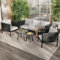 Miyemo Gartenmöbel Set, Lounge Möbel Outdoor, Balkonmöbel Set, Terassenmöbel, 3-Sitzer-Sofa, 2 Sessel und 2 Couchtische, Dickes Seilgeflecht, Marmorierte Glasplatte, Verzinkter Stahl, Grau
