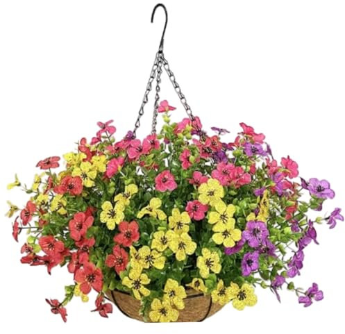 Yaoliucp Hanging Flower Basket 12 Inch Artificial Flower Hanging Plant with Hanger & Chain Long Lasting Silk Faux Greenery for Indoor Outdoor