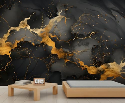 YEMYOR Black Gold Marble Murals Abstract Gold Geometric Line Wall Painting Stickers Grey Marble Texture Wallpaper DIY Murals for Room Decoration-350x256cm