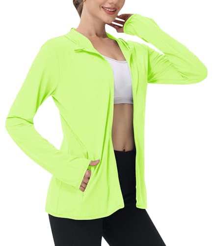 EMATOP Sommerjacke Damen UPF 50+ Sonnenschutz Jacke UV Shirt Langarm Full Zip Hoodie Laufshirt Leichte Dünne Sportjacke mit Taschen Laufjacke Schnelltrocknend Trainingsjacke Einfarbig Sportshirt
