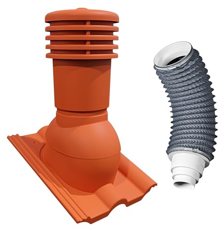 Bandloo Entlüfterkamin Dachziegel Lüftungskamin VENTOS X PLUS 150 mm + FLEXOS X PLUS 60 cm für Tile Nelskamp Finkenberger, Benders Mecklenburger. Pfanne Entlüftung (Ziegelrot RAL 8004)