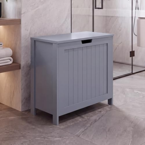BATH VIDA Large Laundry Hamper, Grey, FSC 100%, H 56 x W 60 x D 35 cm