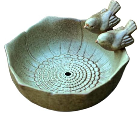 Vogeltränke aus Keramik für den Boden, für Vögel, Kunstrasentränke, mit attraktivem Teller für Eichhörnchen, Bienen, Schmetterlinge und Kolibris