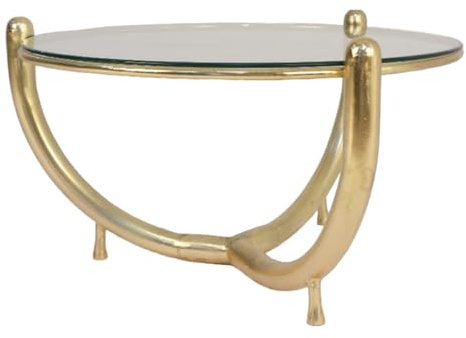 Mesa de Centro de Metal y Cristal en Dorado y Transparente 81x81x46cm