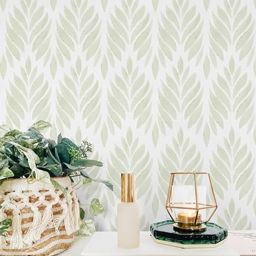 ICYEHAO Selbstklebende Tapete Grün Blätter, 44 x 500 cm Möbelfolie Selbstklebend Grün Blumen Blätter Pflanzen Abstrakt Boho Möbelfolie Selbstklebend für Badezimmer Wohnzimmer Schlafzimmer Küche