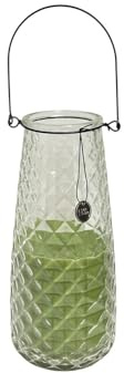 Dekorative Glas-Laterne mit Diamantmuster, Vintage-Kerzenhalter mit Metallhenkel (Grün)