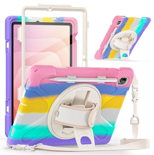 Case for Samsung Galaxy Tab S11 11 Inch 2025(SM-X730 SM-X736B),Shockproof Military Grade Case With Screen Protector Wristband Pen Bag Shoulder Strap Colorful Pink