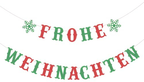 Girlande Weihnachten - Frohe Weihnachten Banner, Glitzer Bunt Weihnachtsdeko Girlande, Hängende Papiergirlande Weihnachtsgirlande für Weihnachtsdeko Haus Party Wand Innen Außen Dekoration