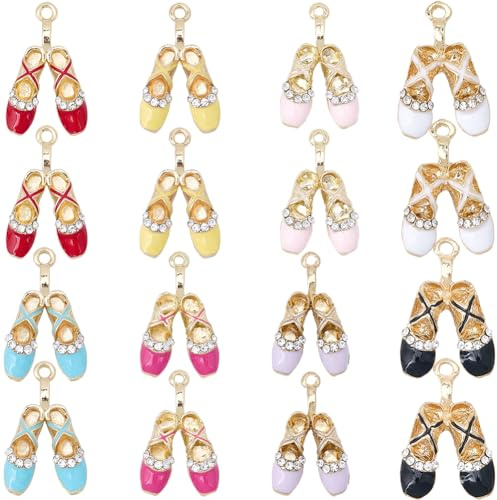 BEAMARKER 16 Stück 8 Farben Strass Ballettschuh Anhänger Funkelnde Ballerina Anhänger Legierung Emaille Tanzschuh Tänzerin Anhänger Für Frauen Schmuckherstellung Halskette Armband Ohrring Schlüsselanh