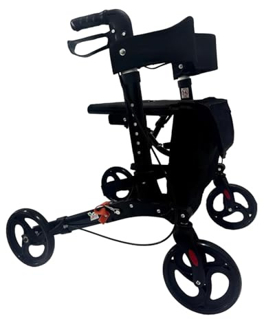 Leichter, zusammenklappbarer Rollator mit Sitz, Aufbewahrungstasche und Bremsen – 4-Rad-Mobilitätshilfe für Senioren, ältere Menschen und Behinderte – Höhenverstellbarer Gehrahmen mit Komfortgriffen –