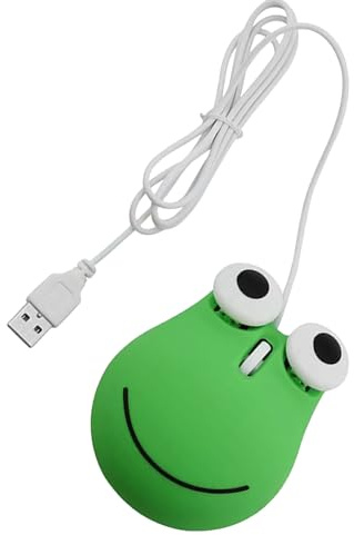Brrnoo Kabelgebundene Maus, Schnurgebundene Maus, Computermaus, Ergonomisches Design, Tiergrün, Froschform, Schnurgebundene Computermaus, USB-Kabel, Niedliche für für Laptop-PC