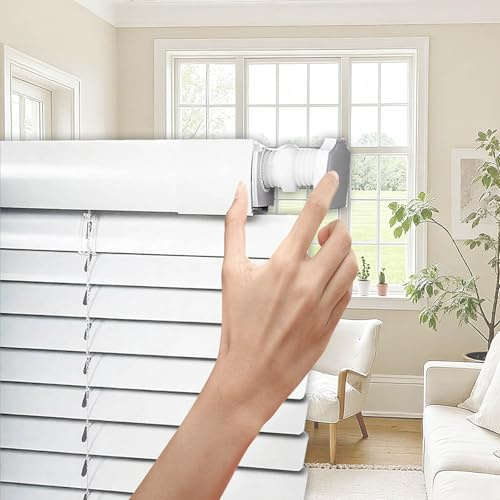 No Tools No Drill Venetian Blind, Aluminum Mini Blinds for Indoor Windows, 1 Metal Slat Room Darkening Horizontal Blinds, Custom Size Blackout Window Shades(White)