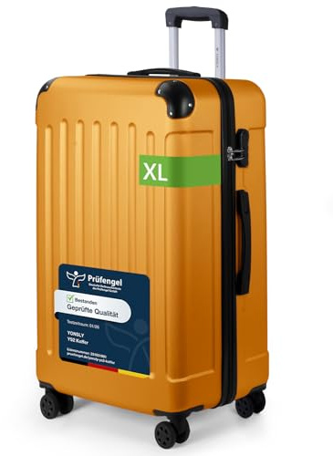 YONSLY Trolley Koffer, Reisekoffer Suitcase, Rollkoffer Handgepäck, Hartschalenreisekoffer, Teleskopkoffer mit 4 Rollen 360°, Zahlenschloss, Gummigriff für Tourismus, Reisen(XL, Orange)
