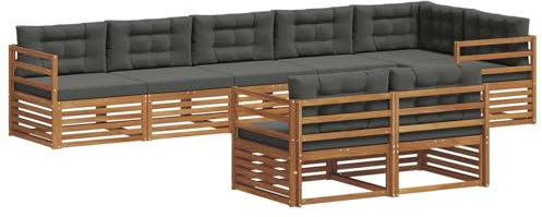 vidaXL Outdoor-Sofagarnitur mit Kissen 8 pcs Natur und Anthrazit, Modulares Outdoor-Sofa-Set, Robustes Garten-Lounger, Acacia-Möbel für Terrasse, Moderne Sitzgelegenheit