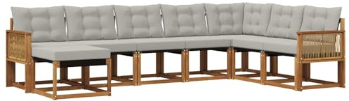 vidaXL Outdoor-Sofagarnitur mit Kissen 8 pcs Natürlich und Hellgrau, Garten Sofa, modernes Ecksofa, Robustes Sitzmöbel, Möbel für Terrasse, gemütliche Lounge