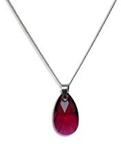 Vifaleno Silberkette aus 925 Silber, Kandare Kette, Swarovski Kristall Tropfen, 16mm, Rubin