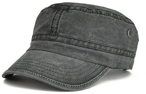 VOBOOM Gewaschene Baumwolle, Militärmütze, Kadettenmütze, einzigartiges Design, Vintage-Stil, flache Kappe, Schwarz , Einheitsgröße