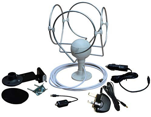 Unispectra Korona TS - Antenna digitale omnidirezionale TV/FM amplificata per camper e roulotte, per DVB-T/T2 (Freeview HD) 12 V/24 V/240 V e opzioni di montaggio extra