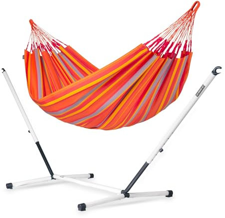 LA SIESTA® - Brisa - Kingsize + Stahl-Gestell Hängematte, handgefertigt in Kolumbien, mit 180 cm Breite für entspannte Momente drinnen und draußen. (Toucan)