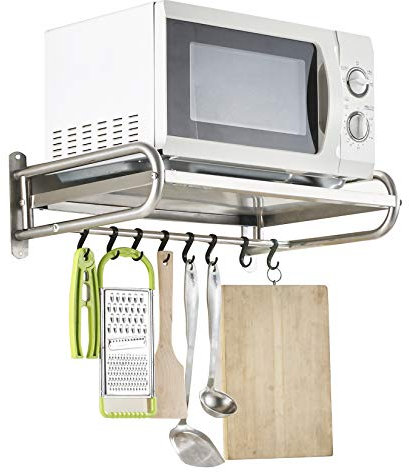 Uziqueif Soporte Microondas Pared Acero Inoxidable Plateado 6 Ganchos Cocina (Microwave)