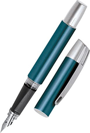Online Füller Campus Petrol, Tinten-Füller für Rechtshänder, ergonomisches Griffstück, hochwertige Iridium-Feder medium, Standard-Tintenpatronen, inkl. Kombipatrone blau, Allergiker geeignet
