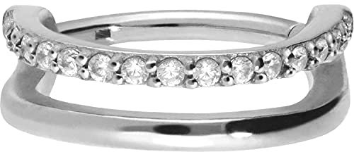 PIERCINGLINE Segmentring Clicker Chirurgenstahl | Doppelring eingefasste Kristalle | Piercing Ohr Helix Lippe | Farb & Größenauswahl