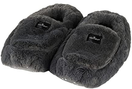 Warmies Fully Heatable Luxury Slippers voll beheizbare Luxus-Hausschuhe mit französischem Lavendel, stahlgrau, 10 x 2 x 2.7