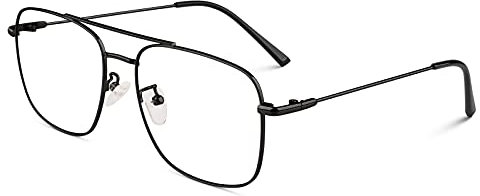GQUEEN Pilot Stil Fake Brille Ohne Stärke Damen Herren Retro Metallrahmen UV400