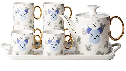 Caraffa per Acqua refrigerante Set di Lanciatore di Acqua Fredda con Tazza Carino caffettiera in Ceramica Set di tè in Ceramica con Vassoio 6 Tazze di drinkware for Il Succo tè Ghiaccio Acqua Bevanda