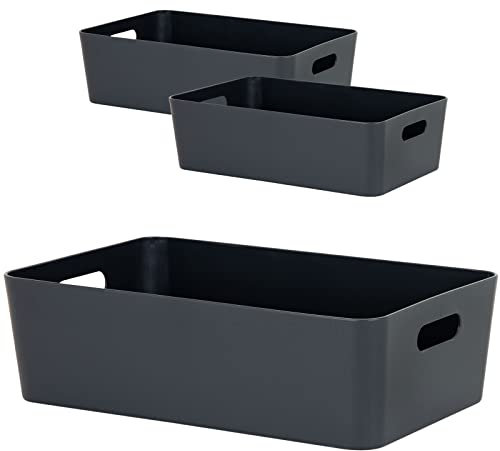 3x Ordnungsbox - 12 cm hoch - anthrazit - 39,5x 25 cm - Ordnungskorb - Regalorganizer Wandregal