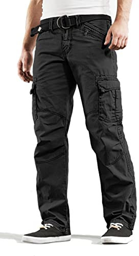 Timezone BenitoTZ Herren Cargohose Benito mit Stoffgürtel (W40/L32, Black)