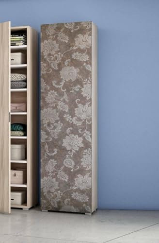 Dmora Armadio Multiuso Fiordaliso, Mobile lineare a 1 Anta e 7 Ripiani, Colonna da Ingresso o Bagno, Scarpiera Moderna, 100% Made in Italy, 50x30h182 cm, Olmo