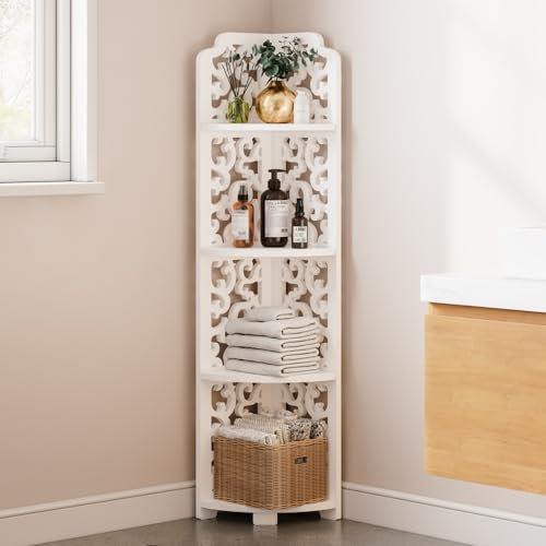 Dripex White Corner Shelf, Free Standing Shelf, Floor Storage Unit for Bathroom, Living Room or Bedroom(4 Tier Baroque Style)
