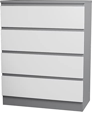 URBNLIVING 4 Or 5 Drawer Skagen Wooden Bedroom Chest Cabinet No Handle Storage Cupboard Modern (Grey Carcass + White Drawers, 4 Drawers)