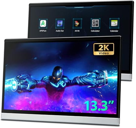 XTRONS 2pcs 13.3 Inch Android Car Headrest Monitor for Back Seat IPS Touch Car Screen TV Tablet 32GB Portable Video Player Support Netflix/YouTube, Screen Mirroring HD Input WIFI