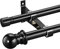Harrms Double Curtain Pole for Eyelet Curtains - Black, Extendable Metal Rod 76-149cm for Room Darkening and Blackout Voile